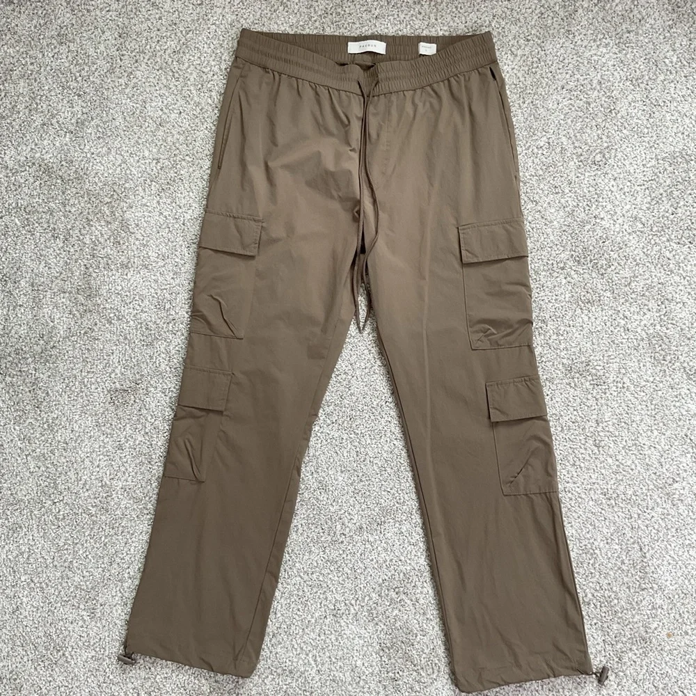 Men's PacSun Tan Straight Cargo Utility Pants Stretch Drawstring Comfort Size L - Picture 1 of 10